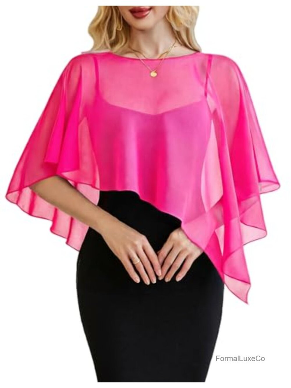 Chiffon Batwing Sleeve Wedding Shawl Sheer Cover Up Capelet